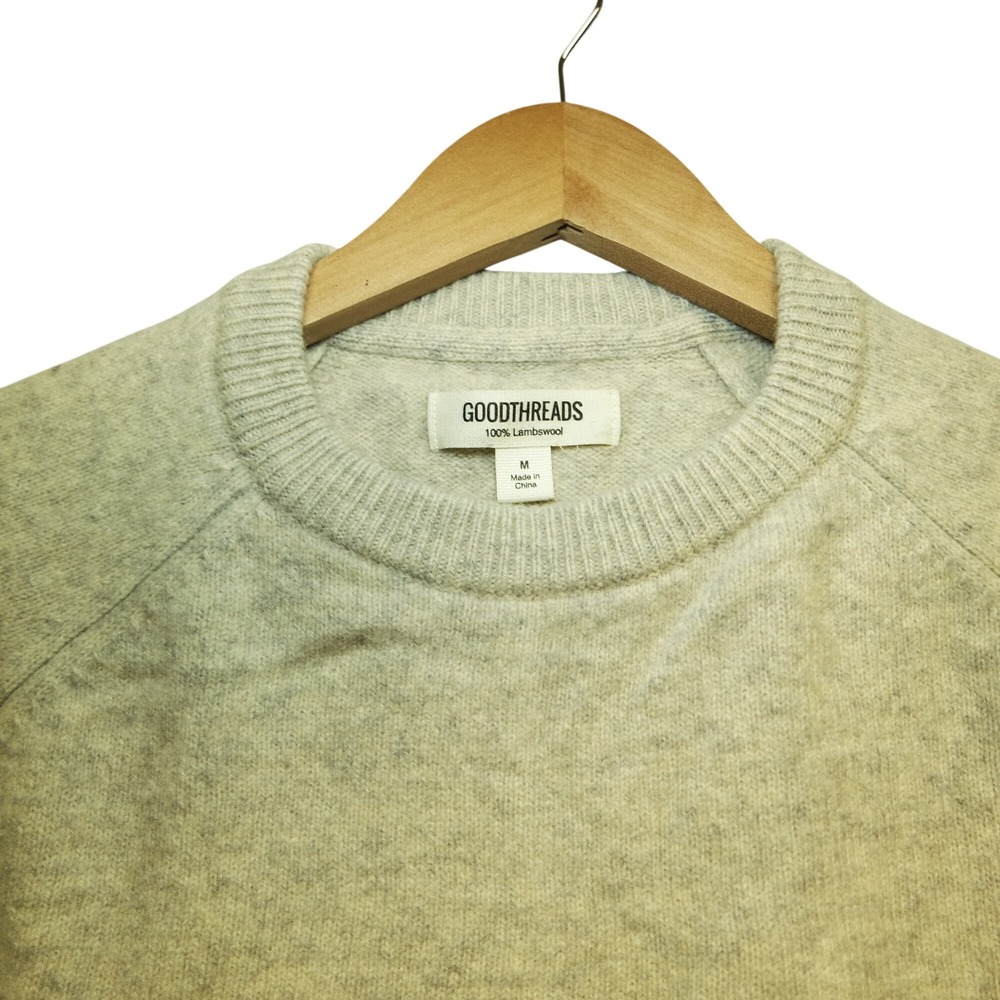 Goodthreads Mens M 100% Lambswool Crewneck Sweater Oatmeal Heather Raglan Knit